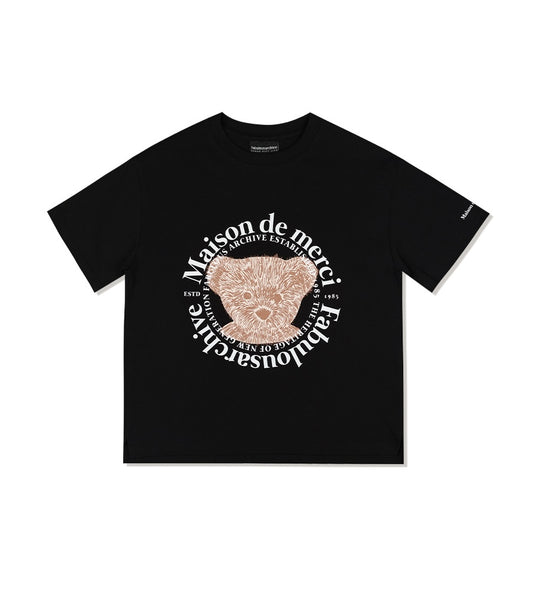 Bear Friends Relax Crop T-Shirt Black White