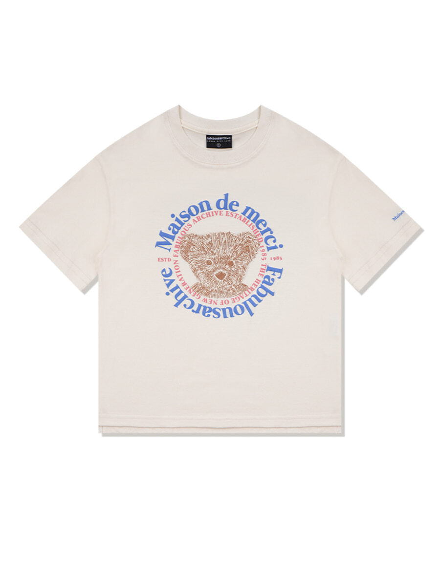 Bear Friends Relax Crop T-Shirt Cream Blue