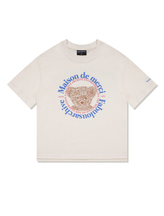 Bear Friends Relax Crop T-Shirt Cream Blue