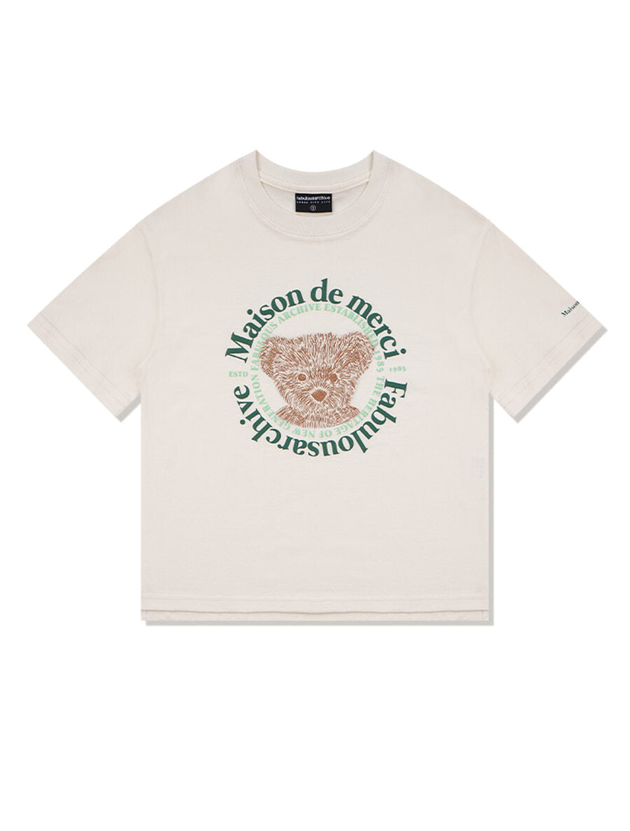 Bear Friends Relax Crop T-Shirt Cream Green