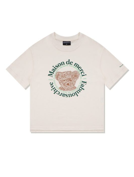 Bear Friends Relax Crop T-Shirt Cream Green