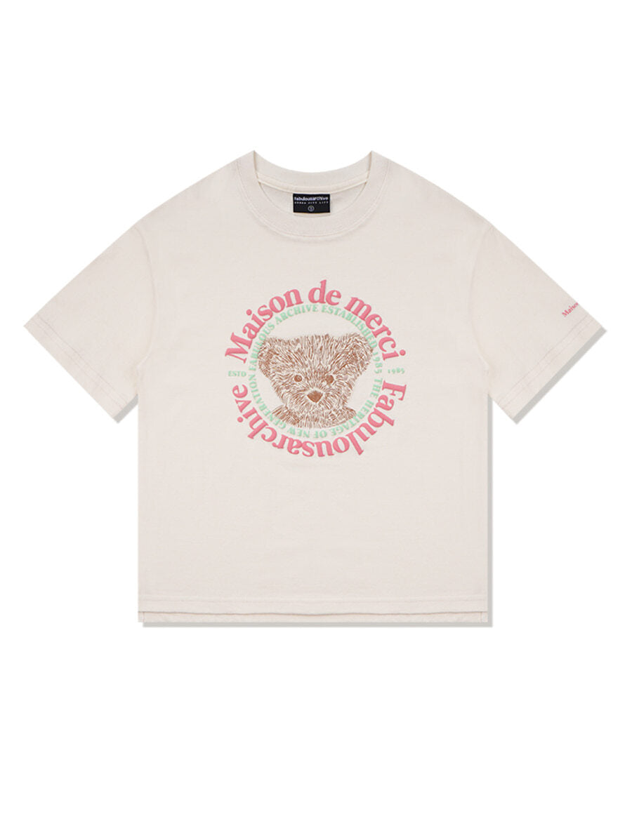 Bear Friends Relax Crop T-Shirt Cream Pink