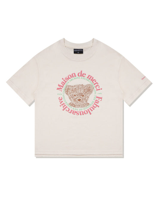 Bear Friends Relax Crop T-Shirt Cream Pink