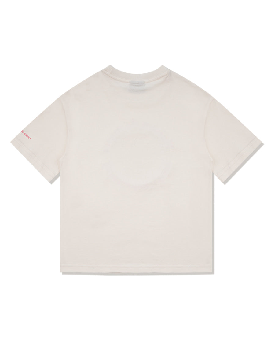 Bear Friends Relax Crop T-Shirt Cream Pink