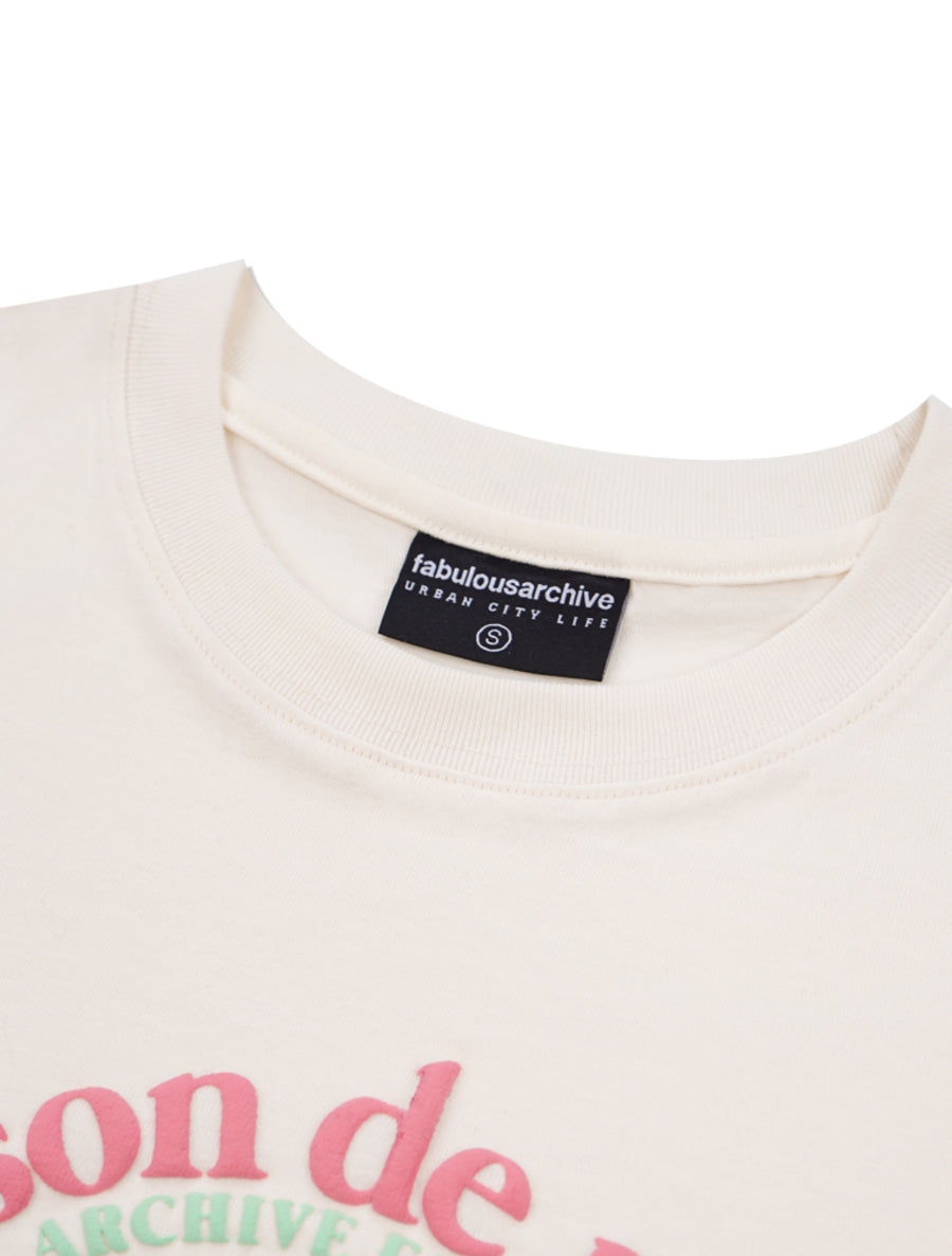Bear Friends Relax Crop T-Shirt Cream Pink