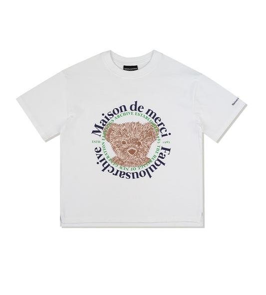 Bear Friends Relax Crop T-Shirt White Navy