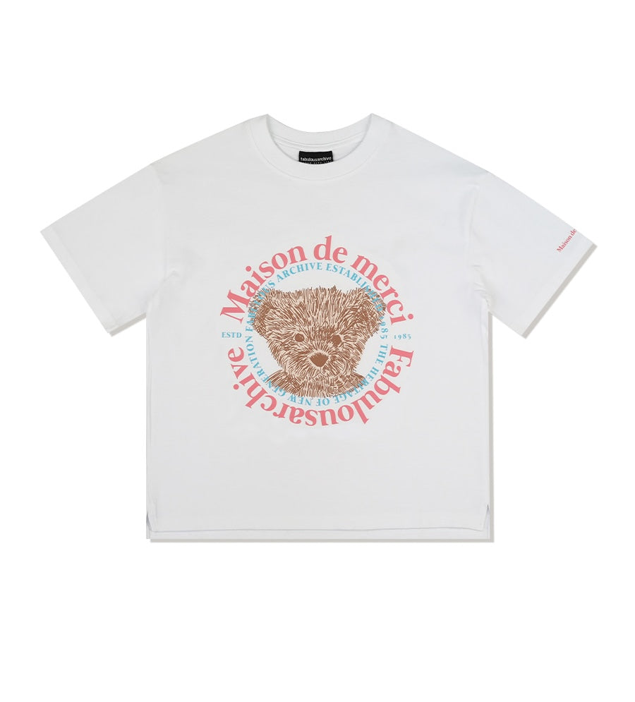 Bear Friends Relax Crop T-Shirt White Pink
