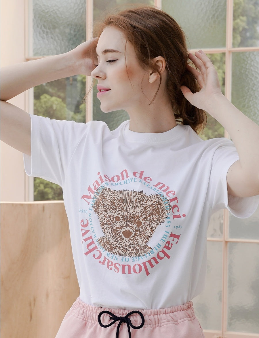 Bear Friends Relax Crop T-Shirt White Pink