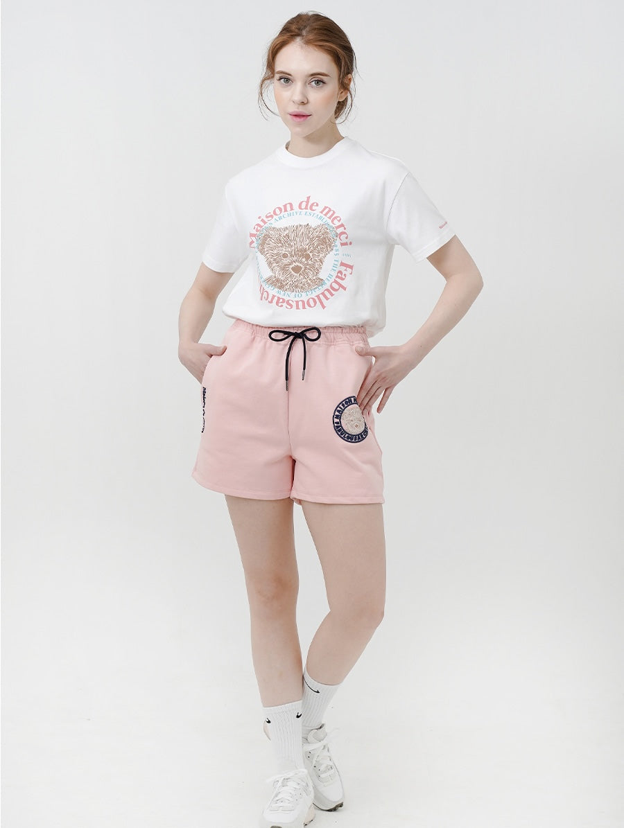 Bear Friends Relax Crop T-Shirt White Pink