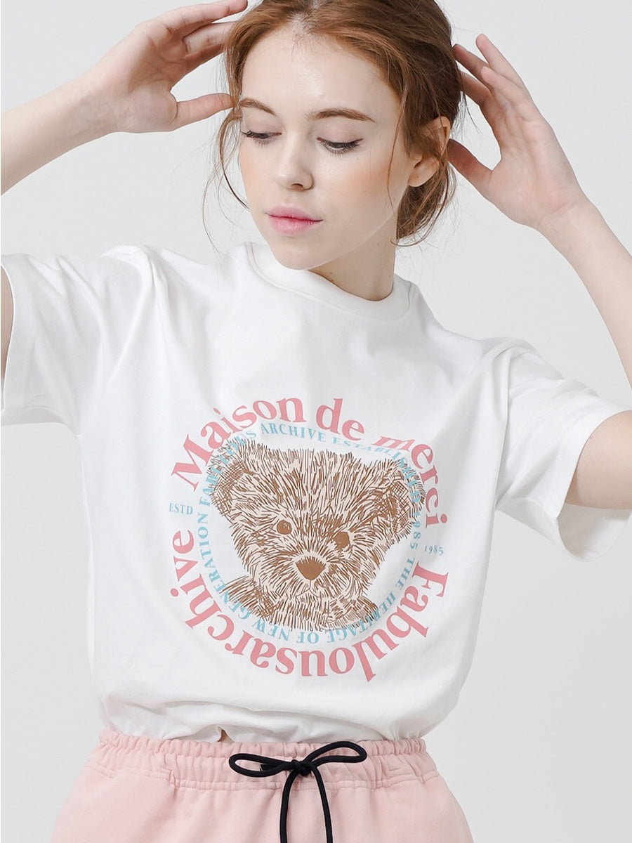 Bear Friends Relax Crop T-Shirt White Pink