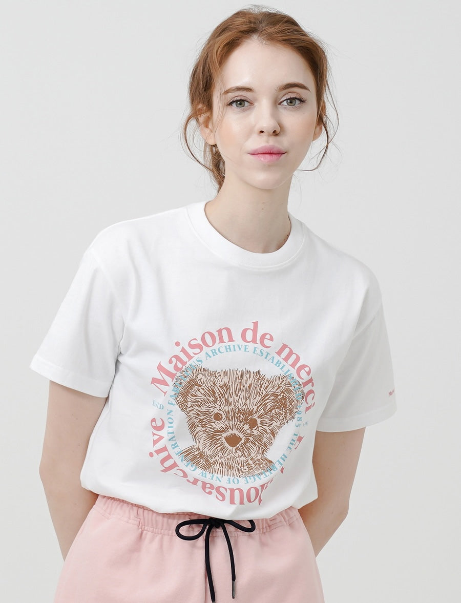 Bear Friends Relax Crop T-Shirt White Pink