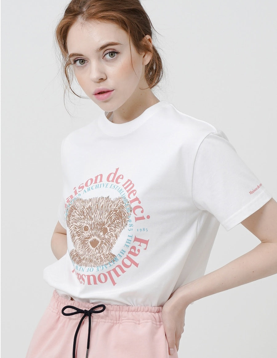 Bear Friends Relax Crop T-Shirt White Pink