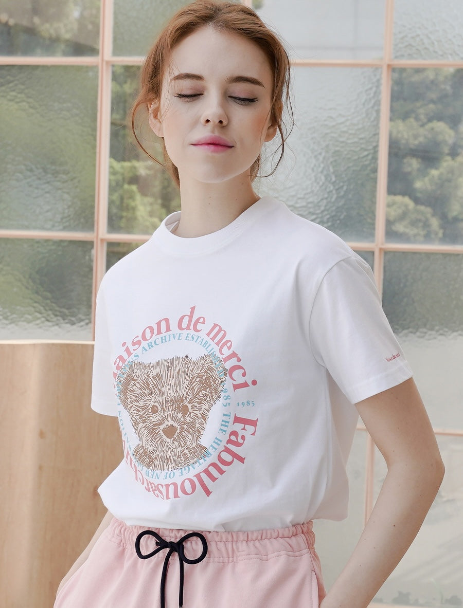 Bear Friends Relax Crop T-Shirt White Pink