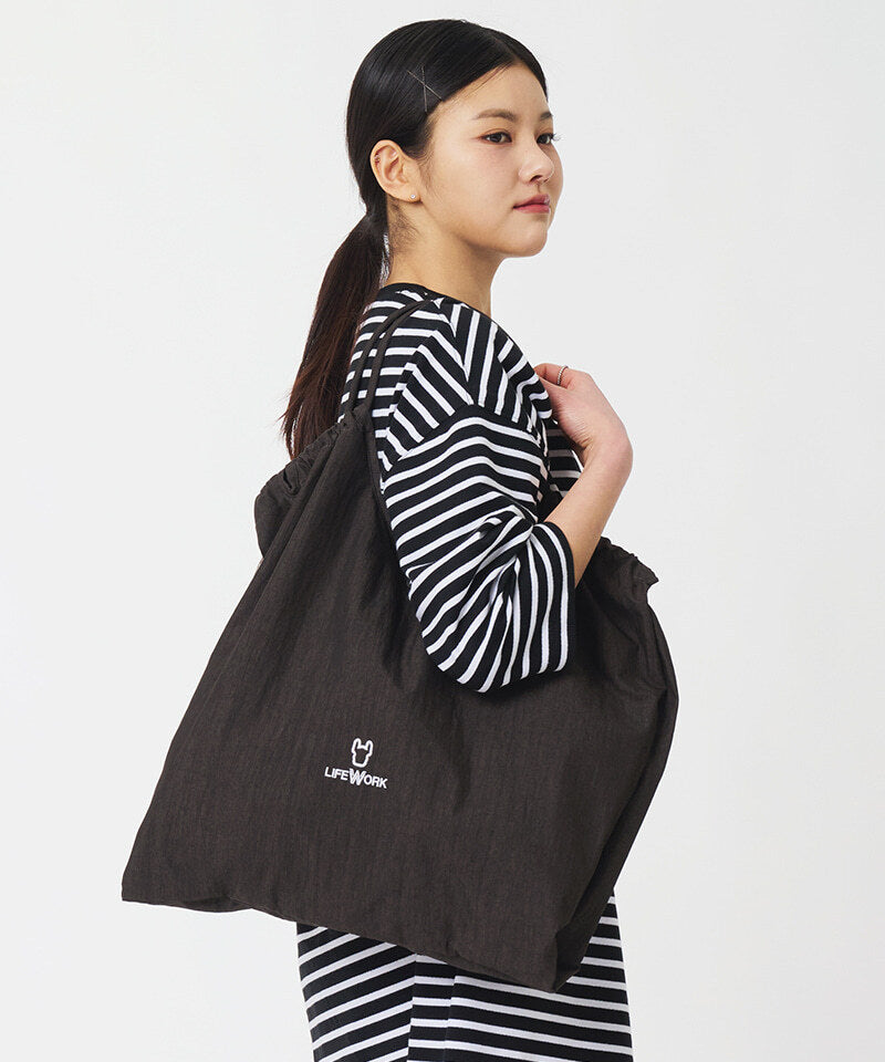 Big Shirring Tote Bag Black