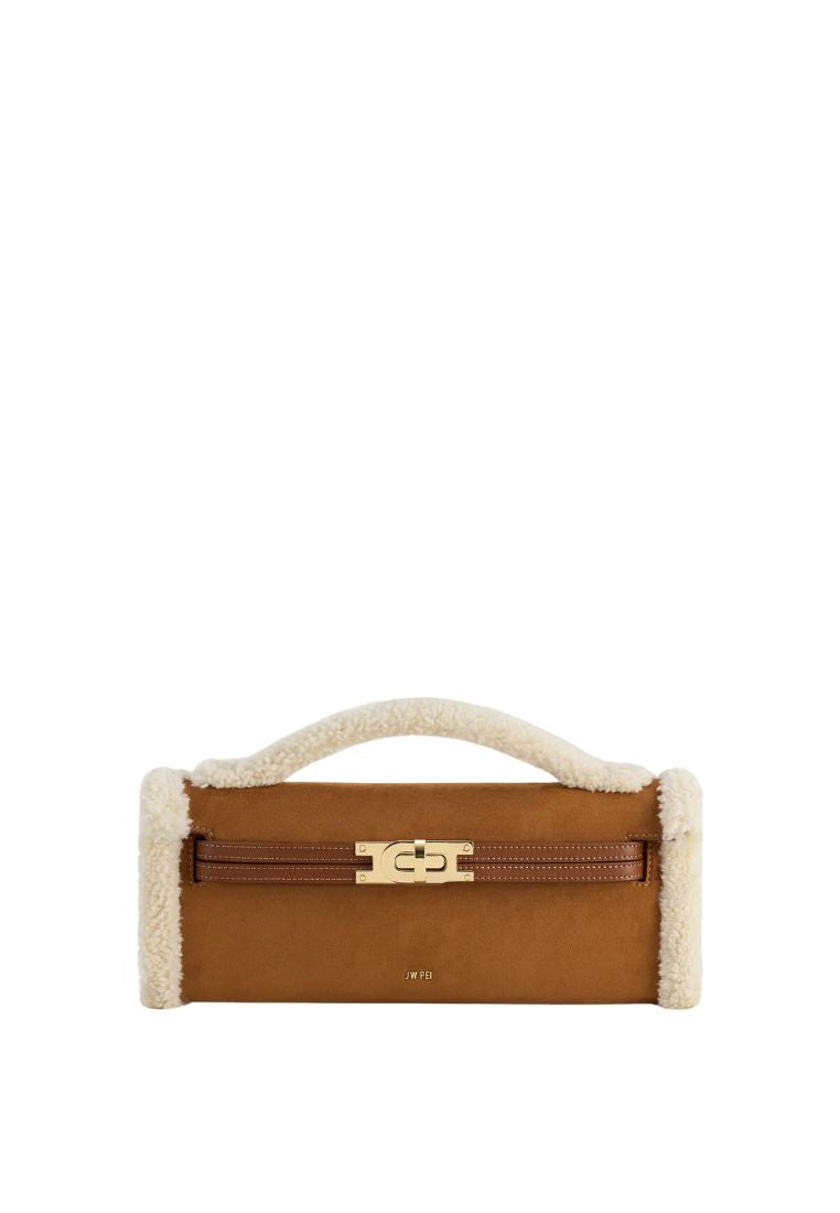 Bria Faux Suede Structured Top Handle Bag - Yellow Brown