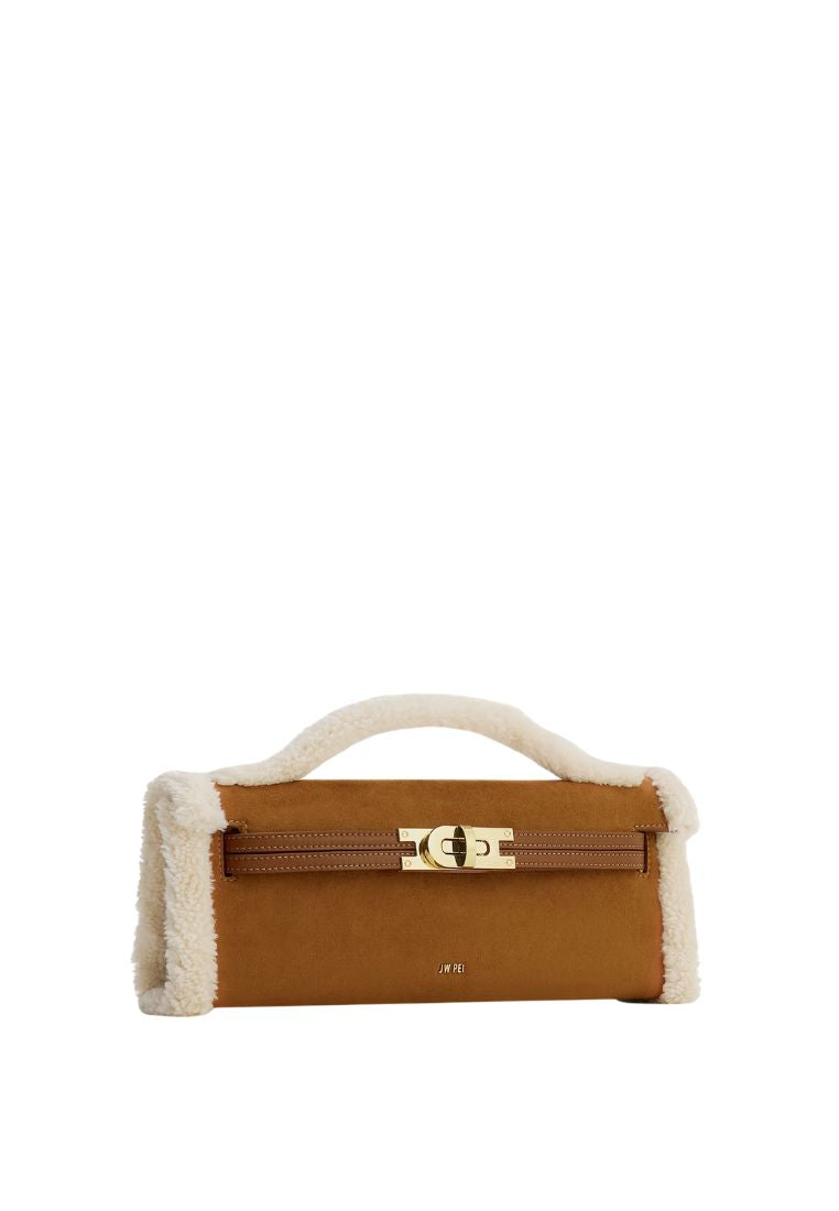 Bria Faux Suede Structured Top Handle Bag - Yellow Brown