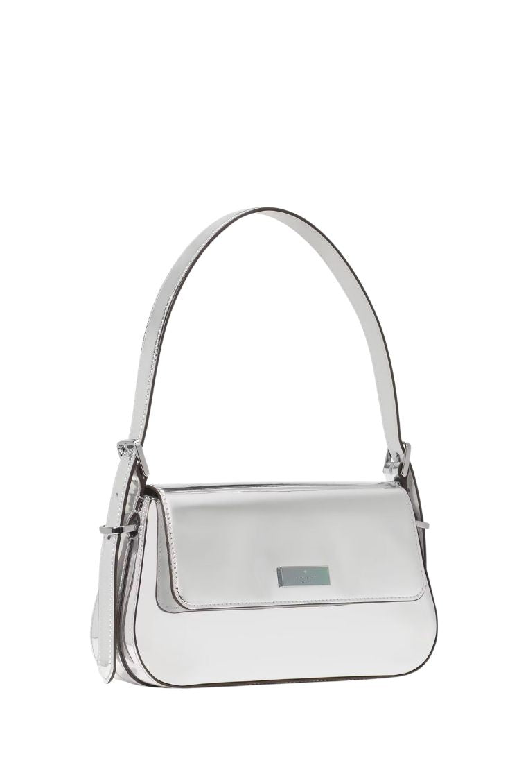 Bridget Mirror Metallic Small Flap Shoulder Silver