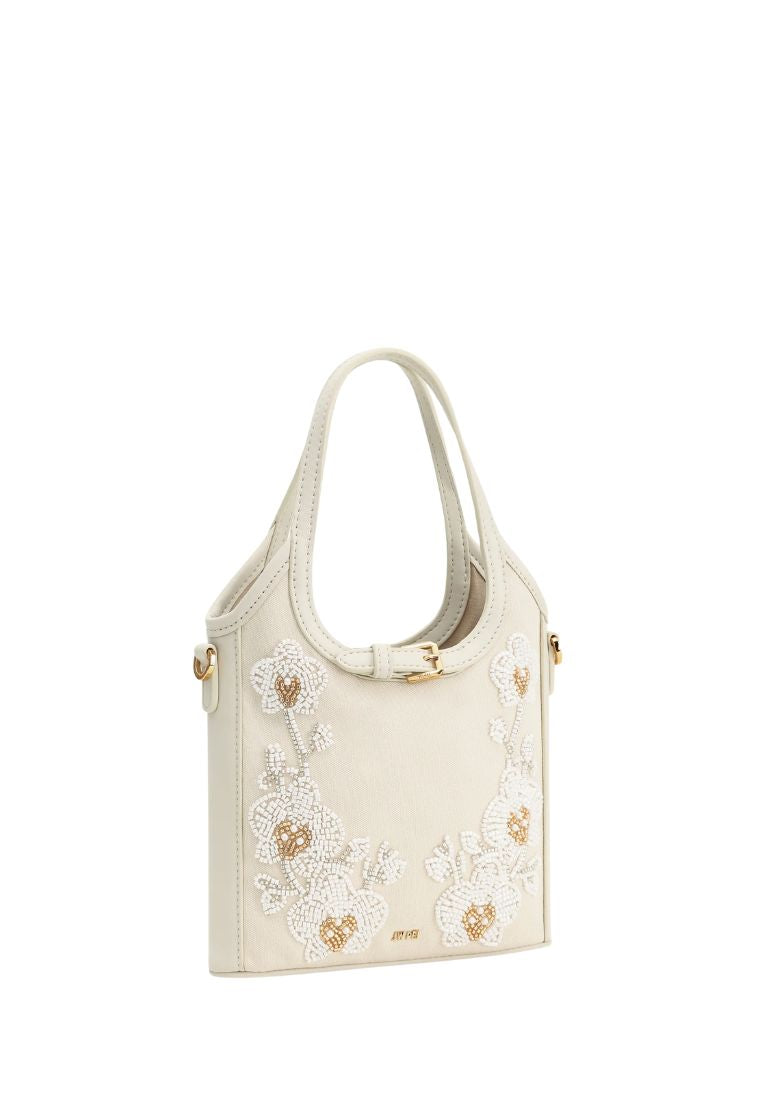 Brooke Mini Belted Embellished Orchid Beaded Top Handle Bag - Ivory