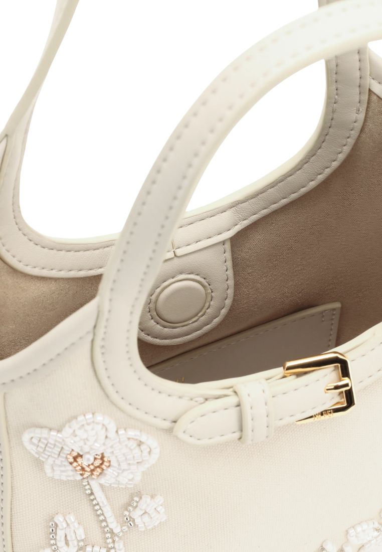 Brooke Mini Belted Embellished Orchid Beaded Top Handle Bag - Ivory