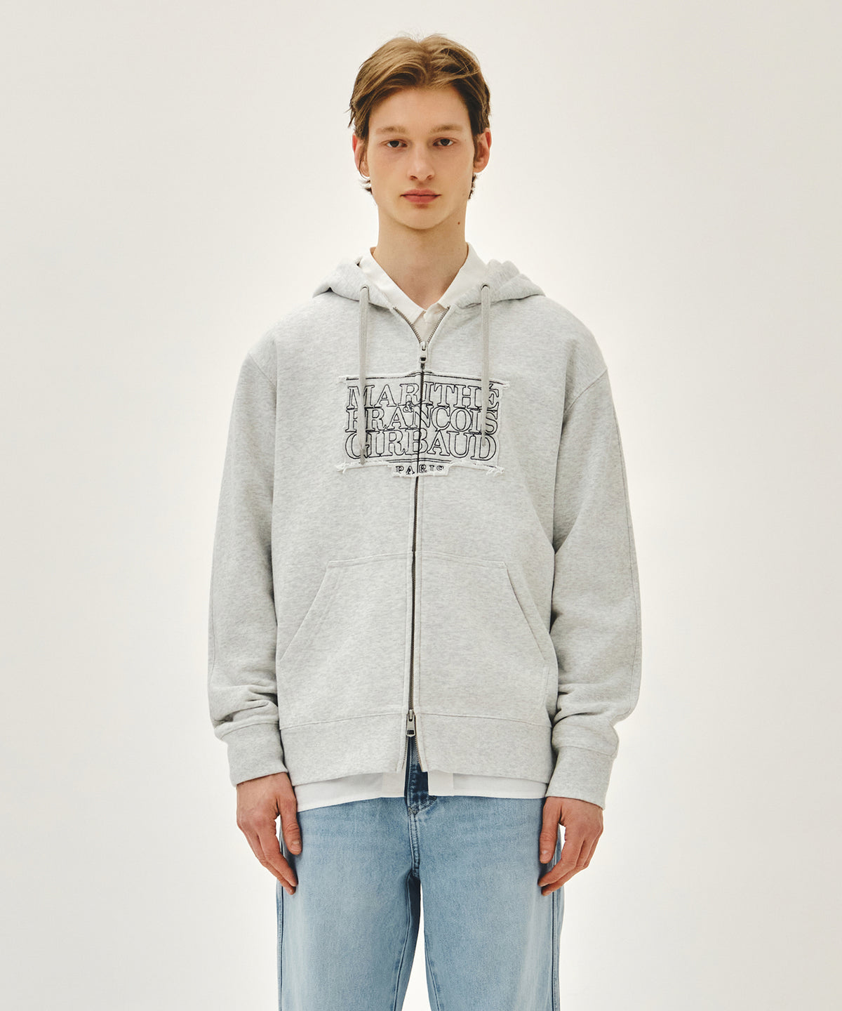 CLASSIC LOGO APPLIQUE HOODIE ZIPUP light heather gray