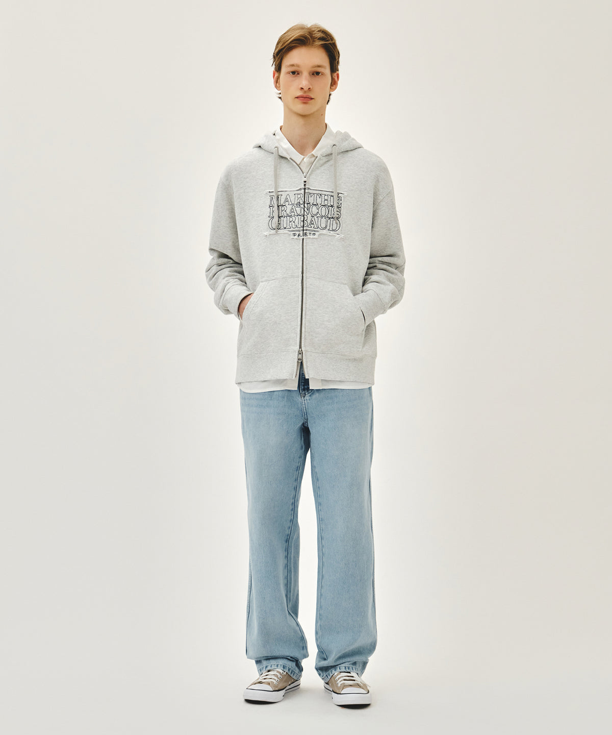 CLASSIC LOGO APPLIQUE HOODIE ZIPUP light heather gray