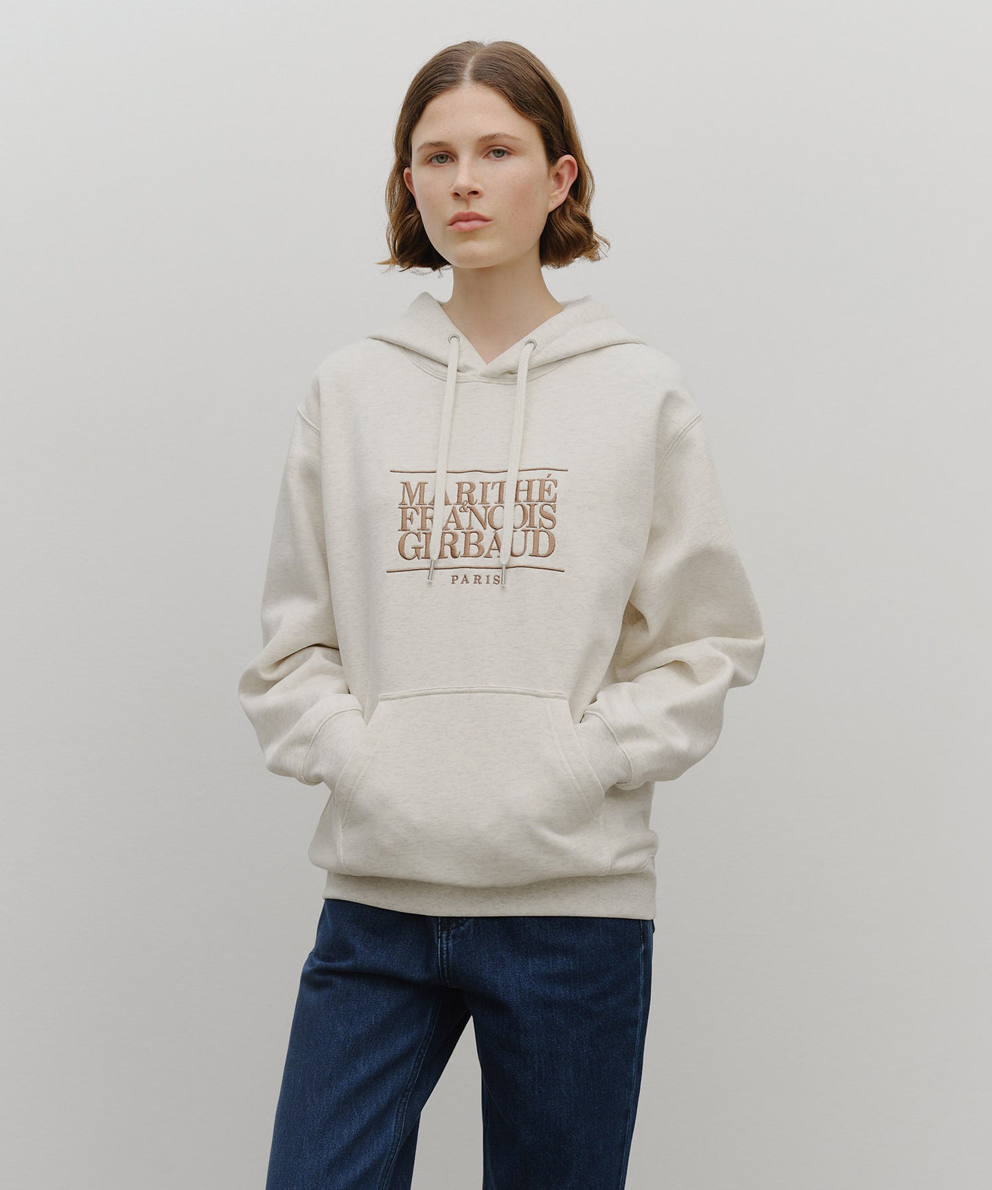 CLASSIC LOGO EMBROIDERY HOODIE (BRUSHED) oatmeal