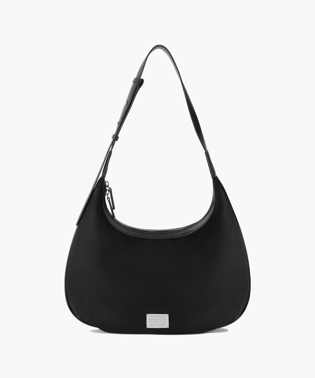 CLASSIC LOGO ROUND SUEDE SHOULDER BAG black