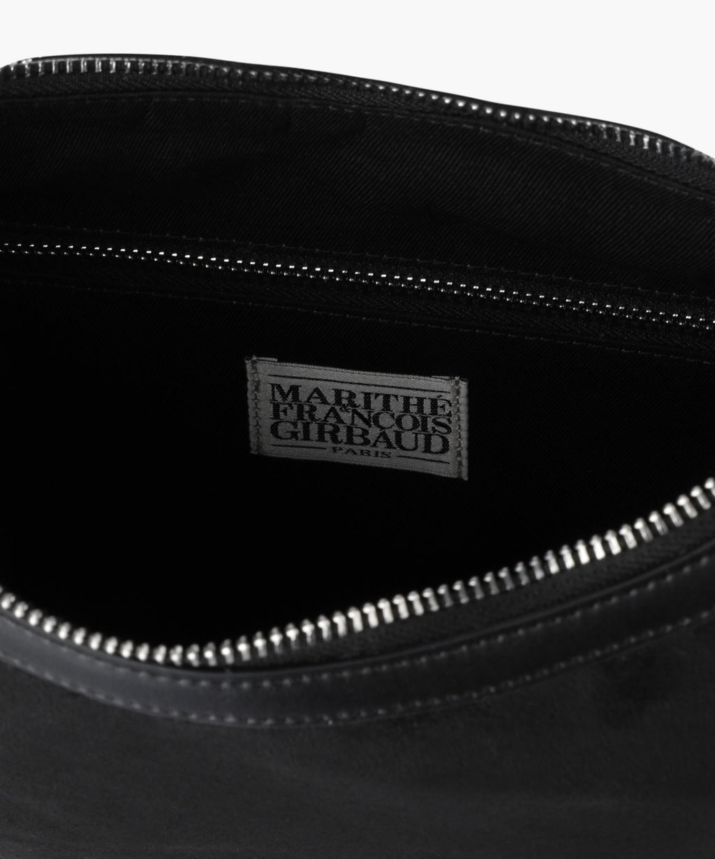 CLASSIC LOGO ROUND SUEDE SHOULDER BAG black