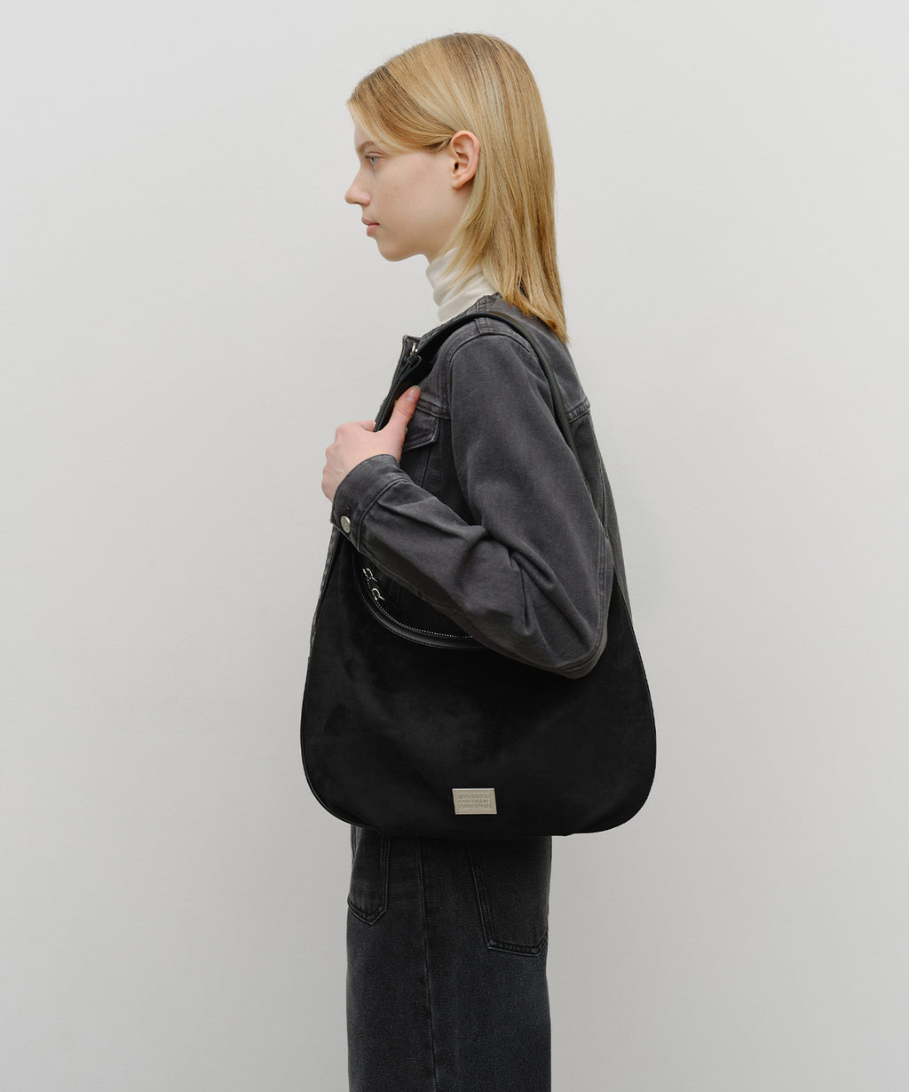 CLASSIC LOGO ROUND SUEDE SHOULDER BAG black