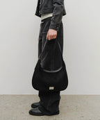 CLASSIC LOGO ROUND SUEDE SHOULDER BAG black