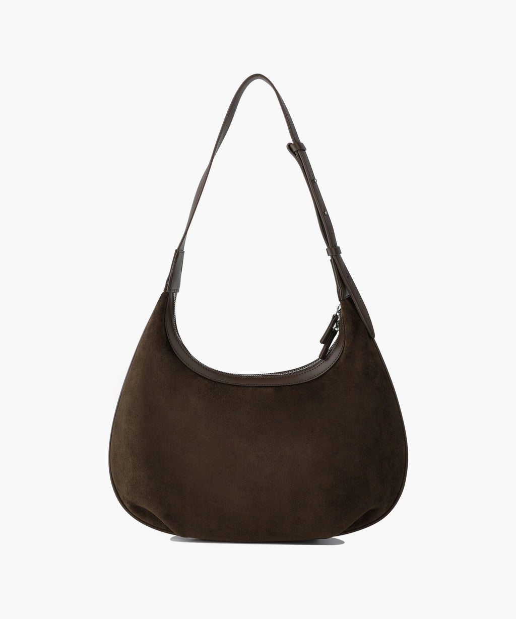 CLASSIC LOGO ROUND SUEDE SHOULDER BAG brown