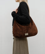 CLASSIC LOGO ROUND SUEDE SHOULDER BAG brown