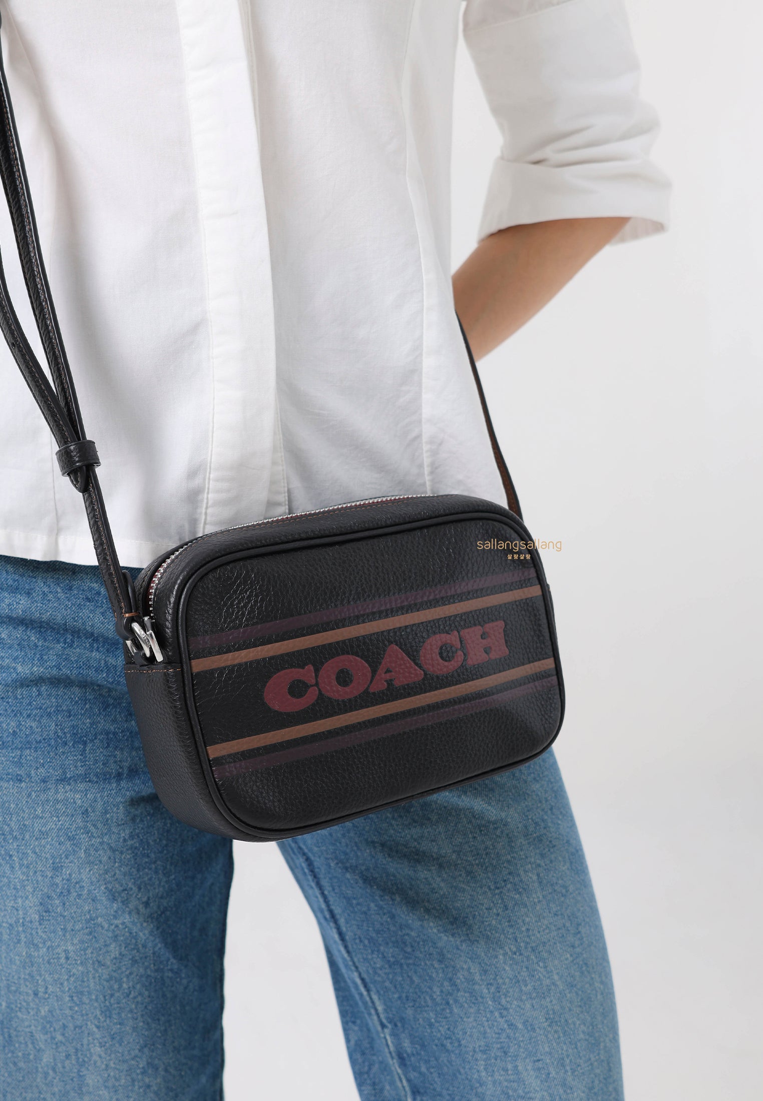 Mini Jamie Camera Bag With Stripe Black Saddle