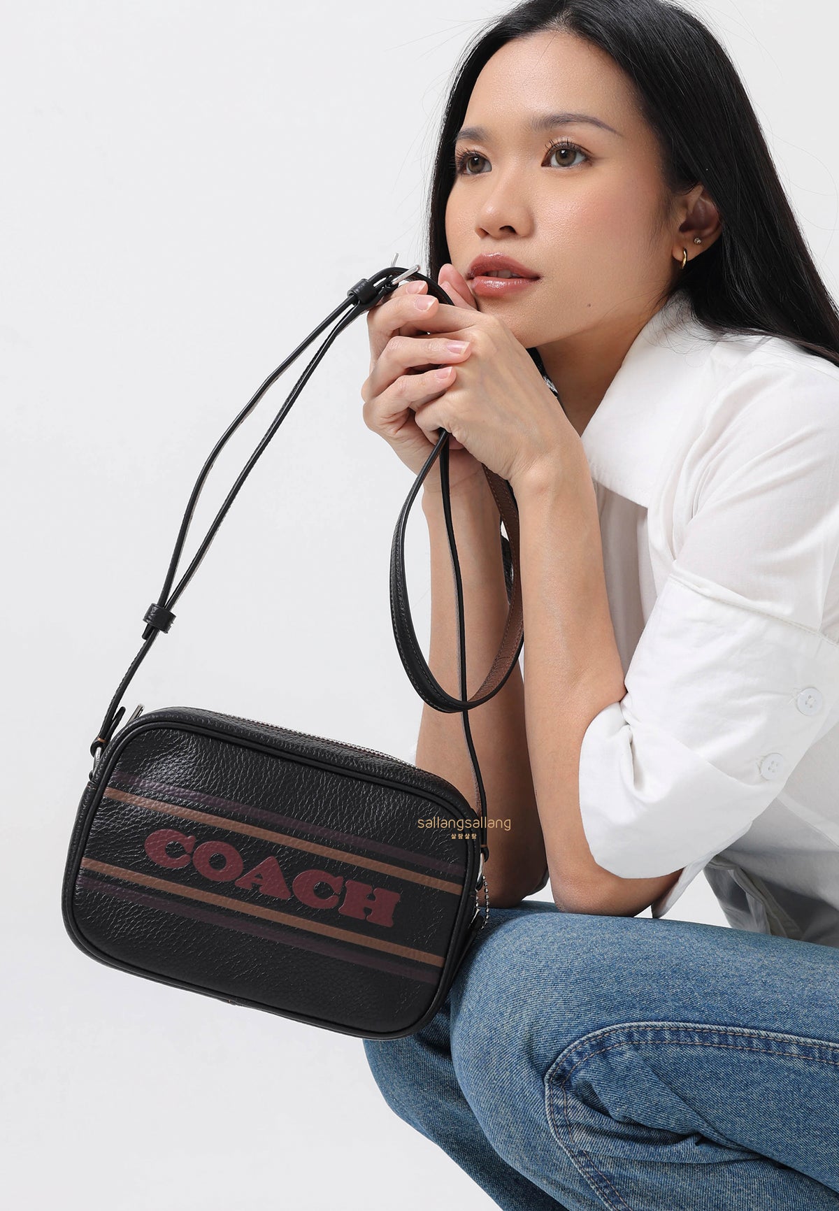 Mini Jamie Camera Bag With Stripe Black Saddle