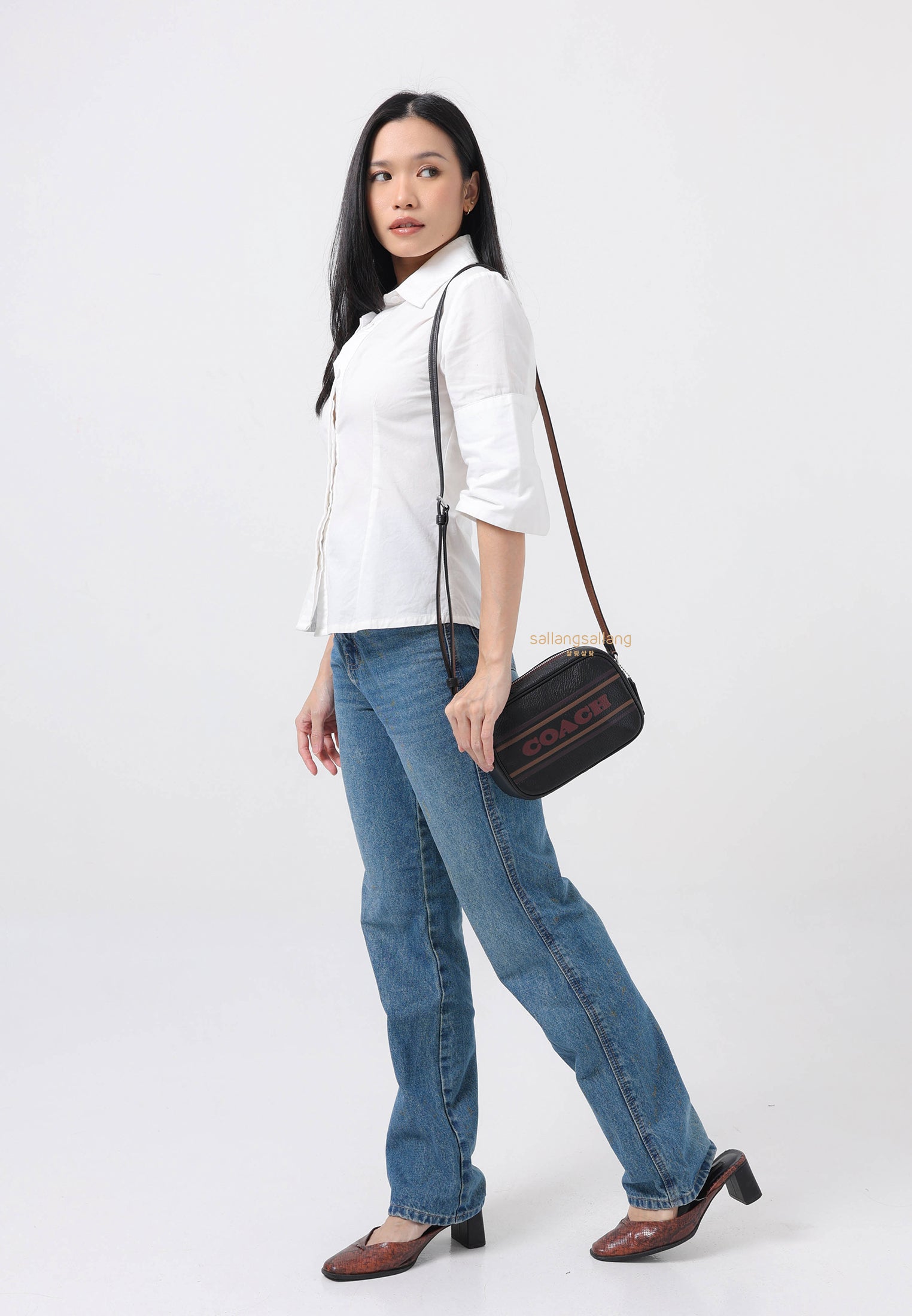 Mini Jamie Camera Bag With Stripe Black Saddle