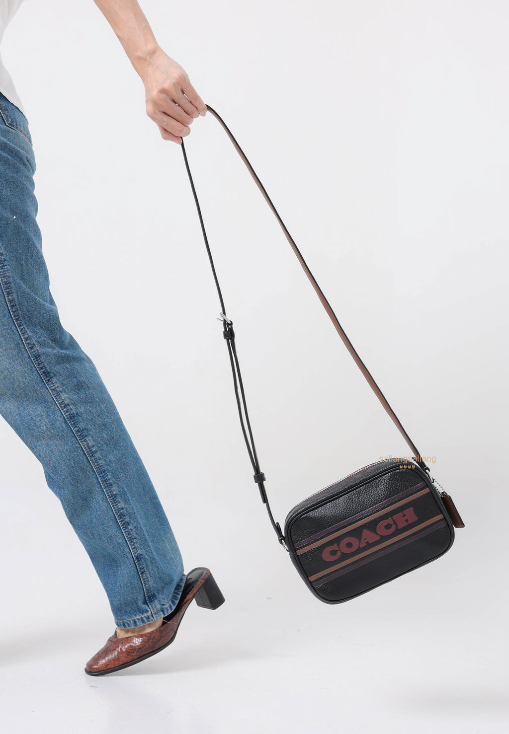 Mini Jamie Camera Bag With Stripe Black Saddle