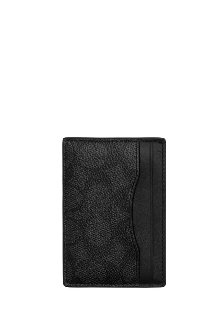 Card Case With Money Clip In Signature Canvas Charcoal Black