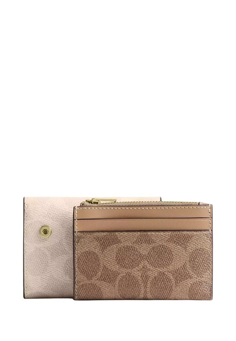 Card Holder Wallet In Blocked Signature Canvas Gold Sand Tan