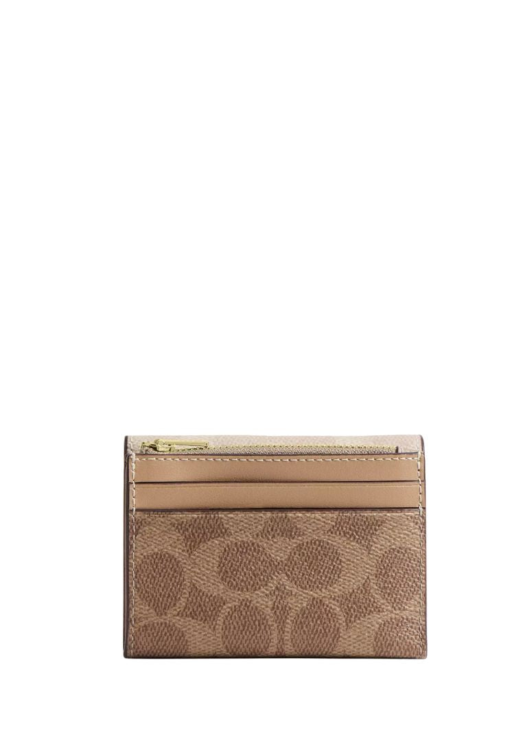 Card Holder Wallet In Blocked Signature Canvas Gold Sand Tan