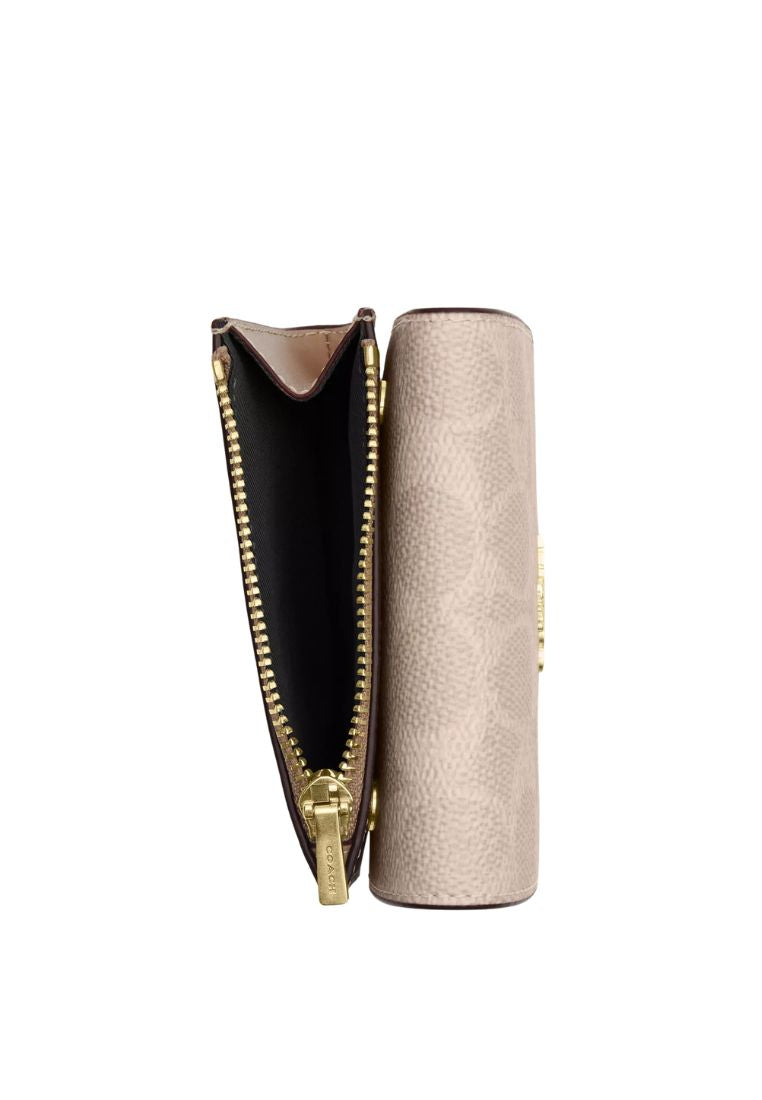 Card Holder Wallet In Blocked Signature Canvas Gold Sand Tan