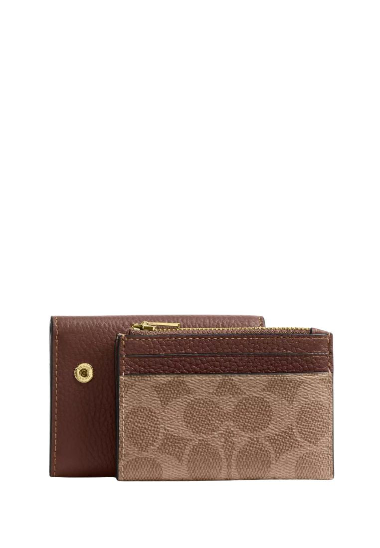 Card Holder Wallet In Signature Canvas Gold Tan Brown