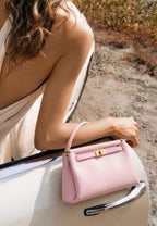 Carmen Faux Suede Top Handle Bag - Gray Pink