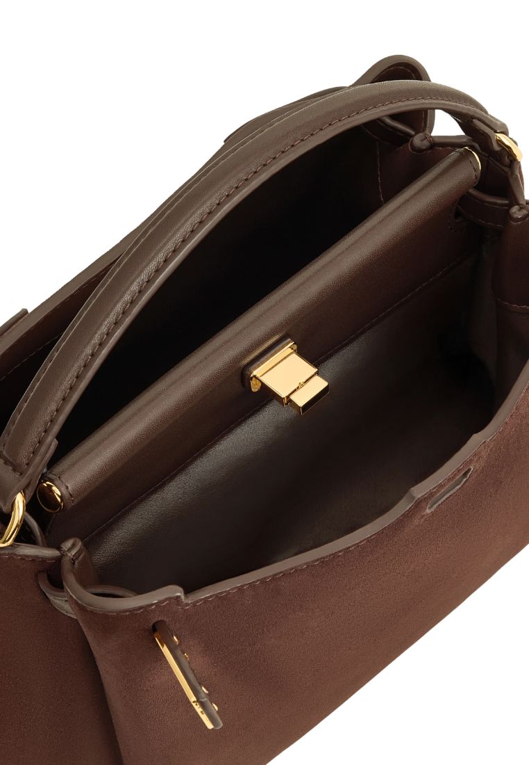 Carmen Faux Suede Top Handle Bag - Dark Brown