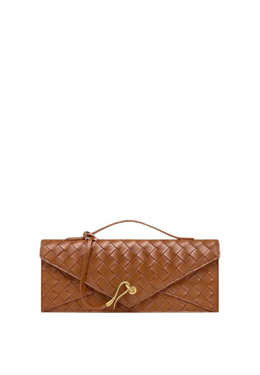 Celeste Woven Textured Envelope Top Handle Bag - Brown
