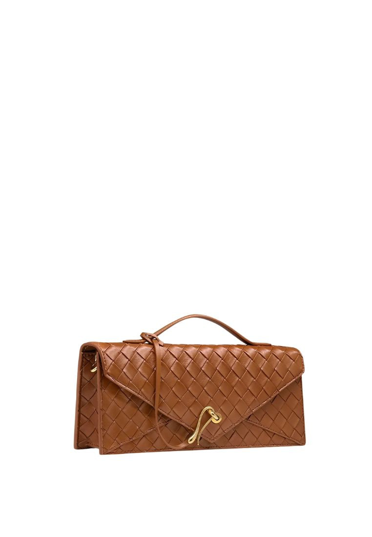 Celeste Woven Textured Envelope Top Handle Bag - Brown