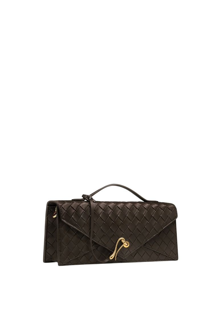 Celeste Woven Textured Envelope Top Handle Bag - Dark Brown