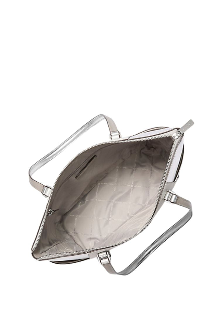 Charlotte Large Signature Logo and Metallic Tote Bag Silver