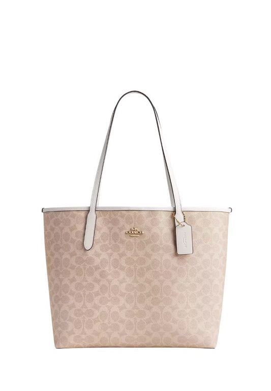 City Tote Bag In Signature Canvas Gold Sand Chalk