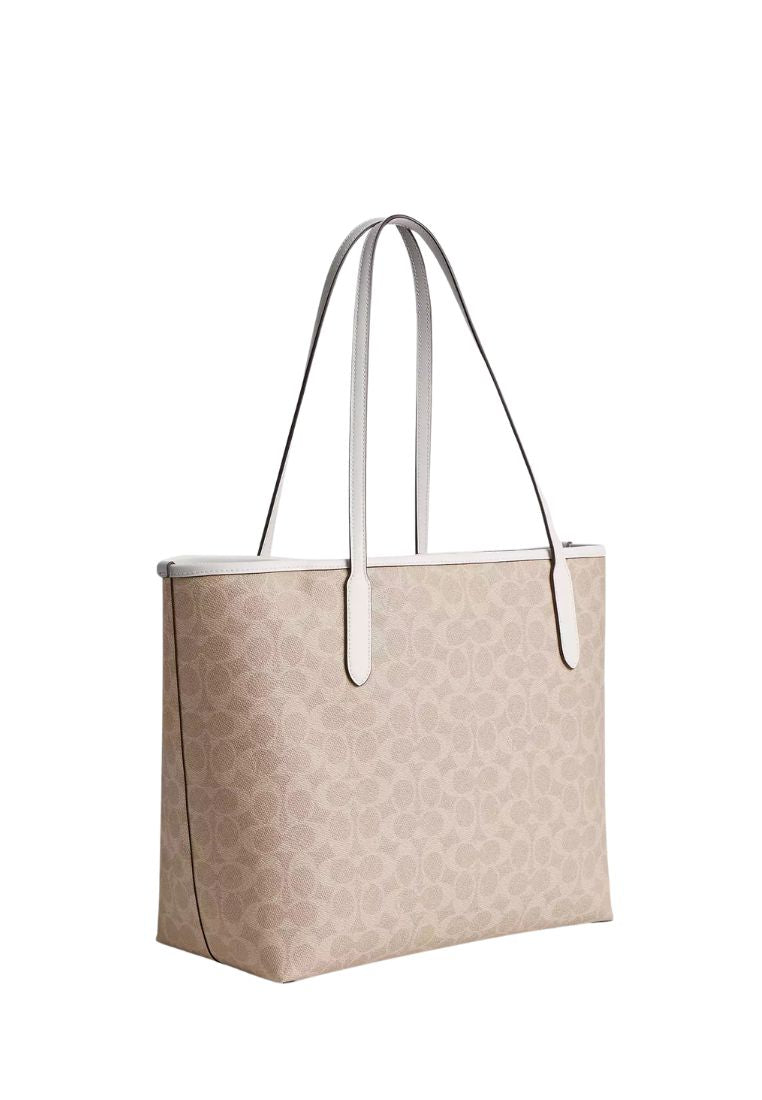 City Tote Bag In Signature Canvas Gold Sand Chalk