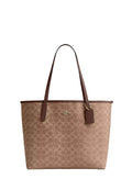 City Tote Bag In Signature Canvas Gold Tan Brown